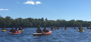 A group of kayakers on the Connecticut River