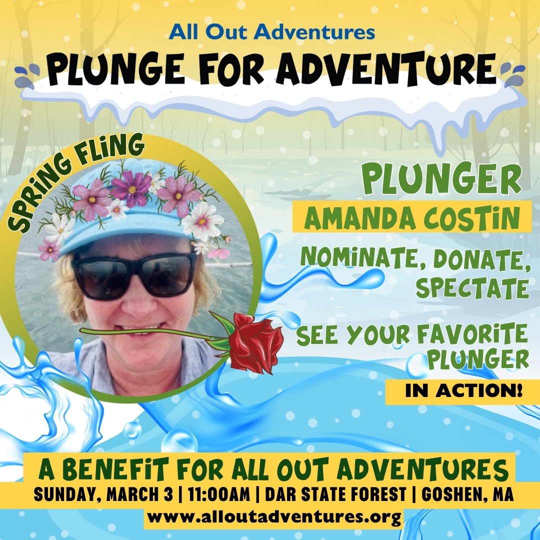 mage shows text that reads "Plunge for Adventure" and has a photo of plunger named above with a silly red rose in their mouth and a fake flower crown